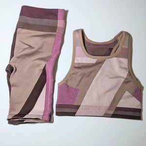 Nike DRI Fit women's tan/purple bike shorts sports bra set